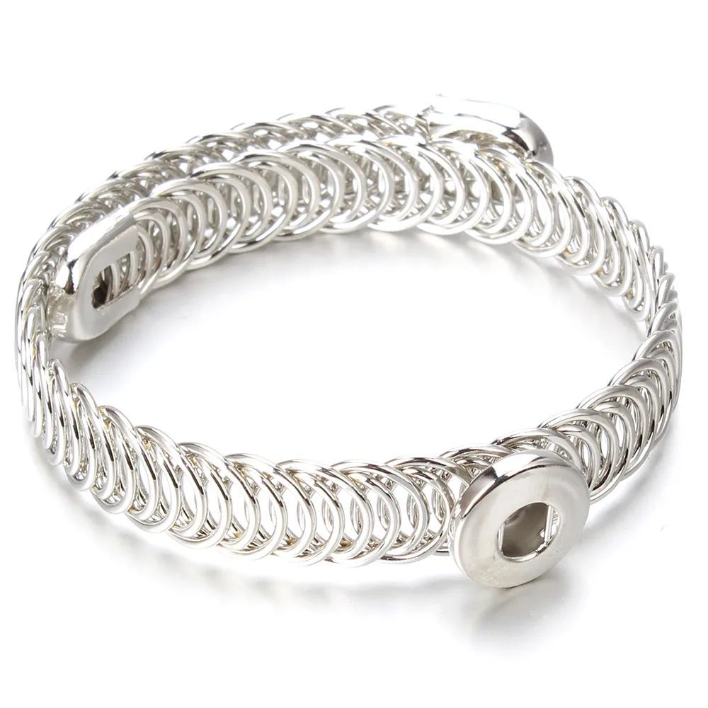 Fashion Charms Elasticity Metal Silver Color Bracelet Fit 12mm Snap Buttons Bracelets For Women Jewelry ZE053