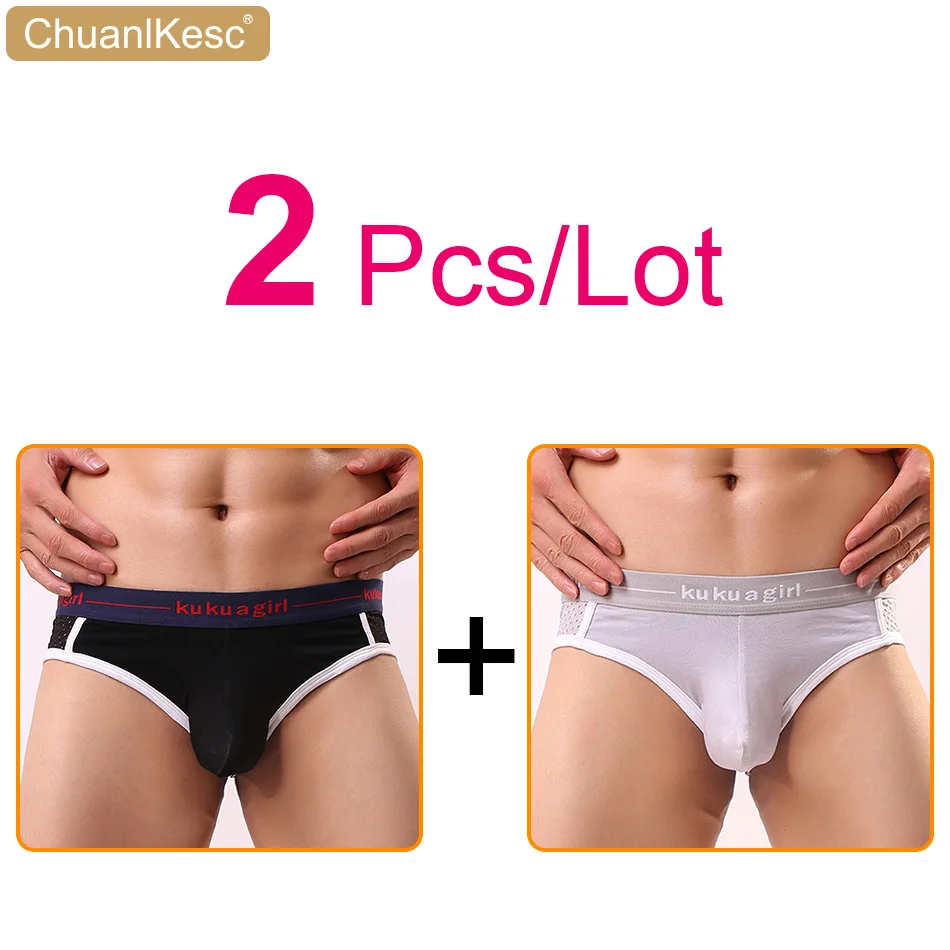 2 Pcs/Lot Men's Sexy Underwear Raised Large U-Bag Breathable Mesh Low Waist Young Men's Briefs Hot Selling Products