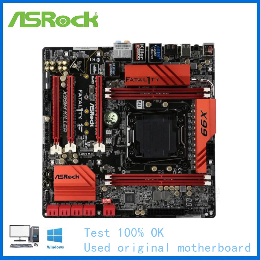 For ASRock Fatal1ty X99M KILLER Motherboard LGA 2011 V3 2011-3 For Intel X99 DDR4 Used Desktop Mainboard USB3.0  E5 2670 2680