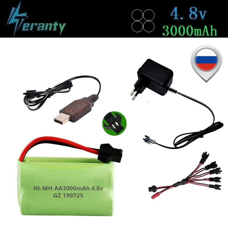 4.8v 3000mAh akumulator NiMH 4.8v akumulator Ni-MH AA akumulator + 4.8v ładowarka na zabawki zdalnie sterowane samochody łodzie zbiorniki roboty