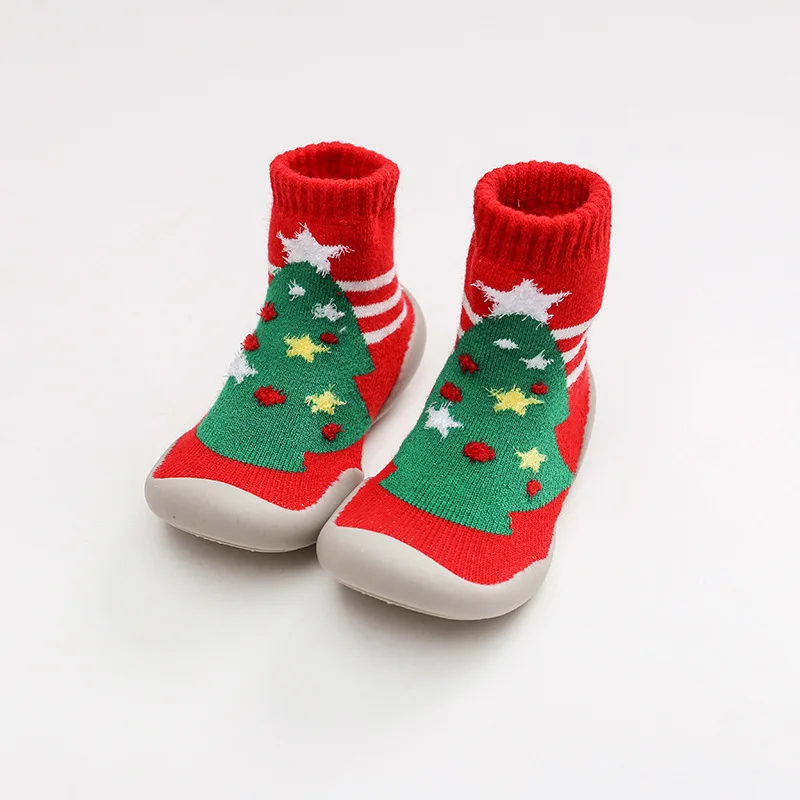 Non-slip Floor Christmas Socks Christmas Winter Terry Thickened Cartoon Baby Shoes Baby Anti-skid Toddlers Red Floor Kids Socks