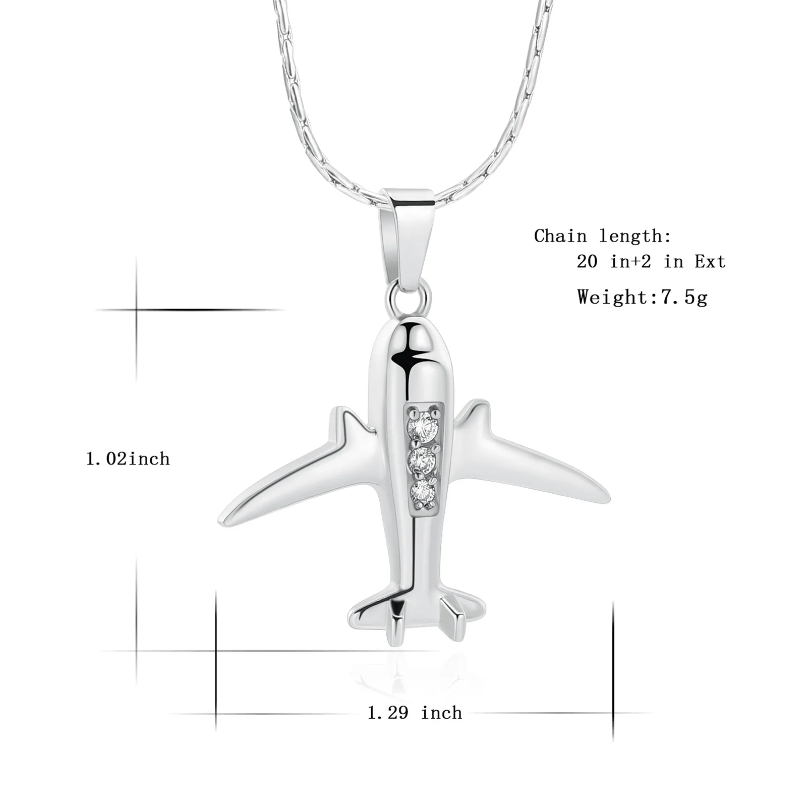 Cremation Ashes Necklace Stainless Steel Inlaid Crystal Airplane Pendant Loved Ones Memorial Urn Jewelry Pilot Keepsake Gift
