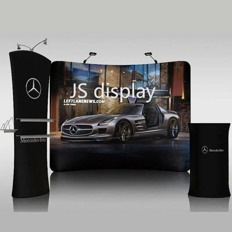 10ft Curved Portable Tension Fabric Trade Show Display Booth Pop Up Banner Back Wall with Custom Print