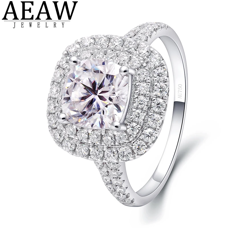 AEAW Center 1.0ct Cushion DEF Color VVS CVD HPHT Lab Grown Diamond Engagement Band for Men Solid 14K 585 White Gold Ring