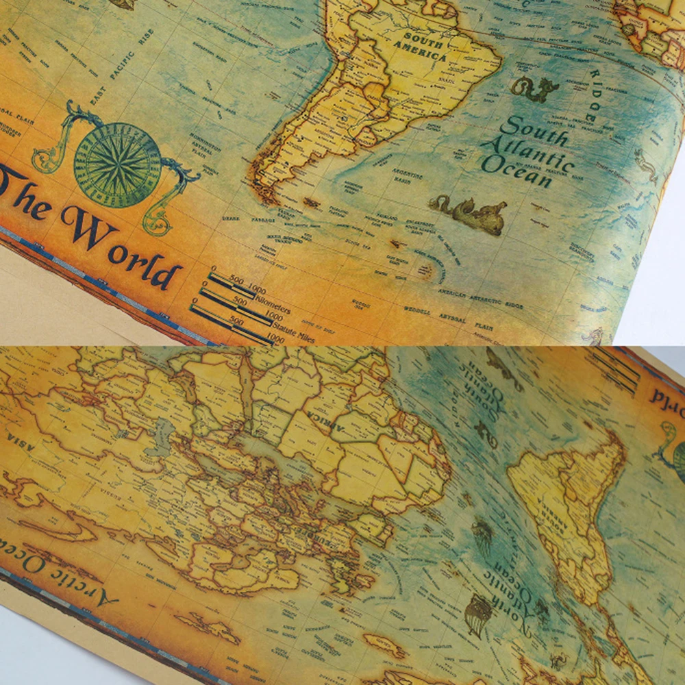 New 100*50cm Nautical Ocean Sea world Retro old Art Paper Painting Home Decor Sticker Living Room Poster Cafe Antique poster