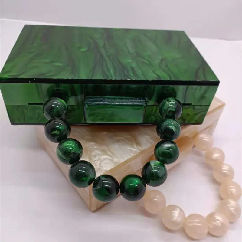 Pearl Green Nude Color Acrylic clutch Day Box Bags Women Eevneing Bead Handle On Top Party Beach Girl Lady Handbag Purse Wallet