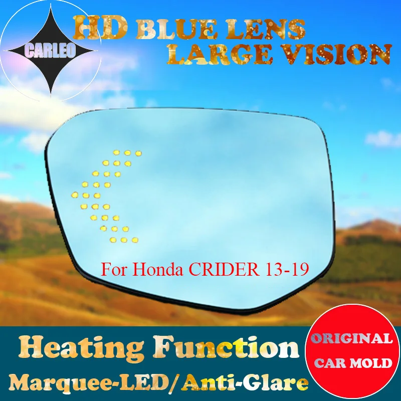 1 Pair Car Side View Mirror Lens for Honda CRIDER 2013-2019 Blue Glass HD Large view With Heating Blind Spot Warning Marquee LED