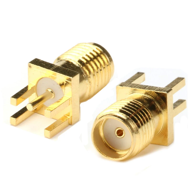 Conector fêmea SMA Jack, borda de solda, PCB, montagem reta, banhado a ouro, conectores RF, solda receptáculo, 1,6mm, 5pcs