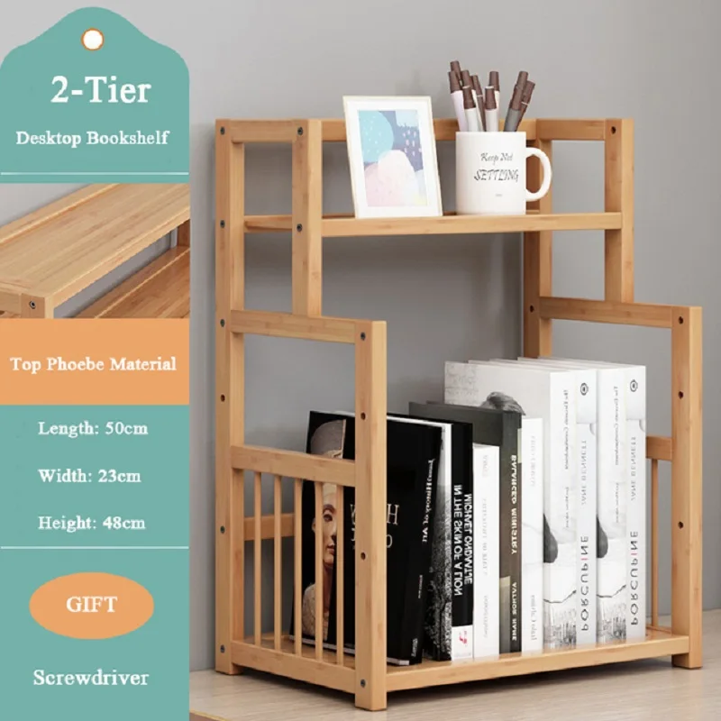 

2-tier Bookshelf Wooden Bookcase Living Room Sundries Storage Holder Cabinet Home Decor Display Stand Book Shelf Shelves