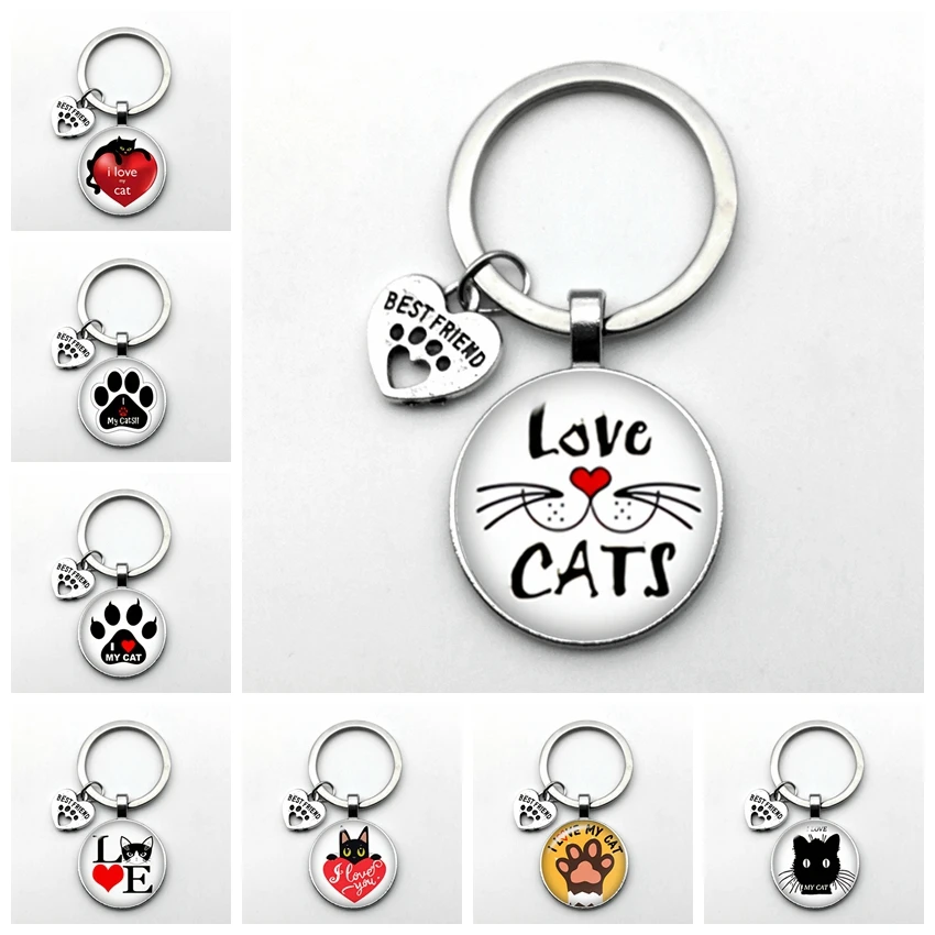 

Very Cute Pet Cat Keychain Cat Paw Footprint Pattern Keychain BEST FRIEND Pendant Keychain Favorite Cat Essential Keychain