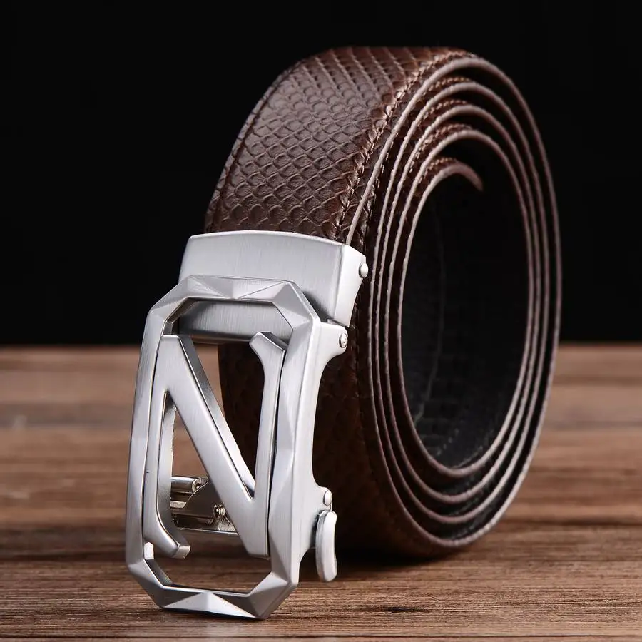 Ratchet Leather Dress Belt with Automatic Buckle Men's Genuine Leather Belt Width:35mm