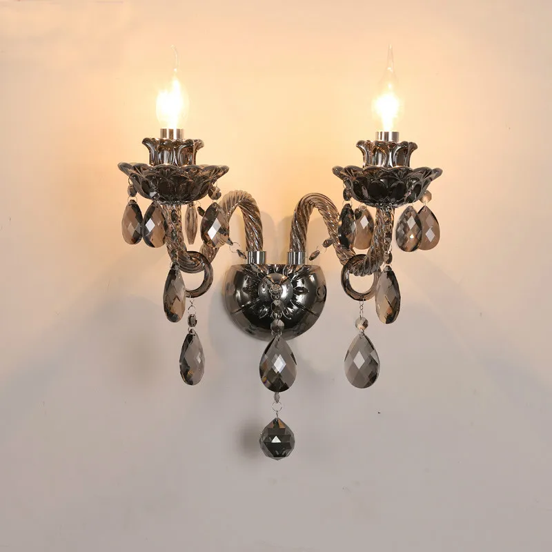 

Smoke Grey Hotel Corridor Crystal Wall Lamps Europe Living Room Restaurant Wall Decoration glass crystal lighting Bedside Lamp