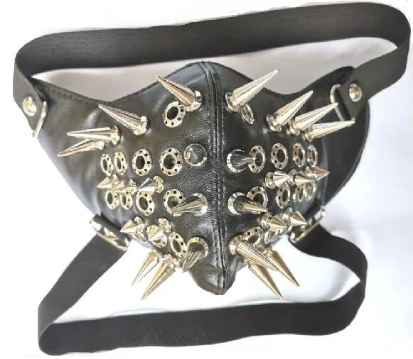 Cool Long Spike Studded Steampunk Leather Thick Cotton Winter Mask Biker Rock and row long spikes Performance cosplay party mask