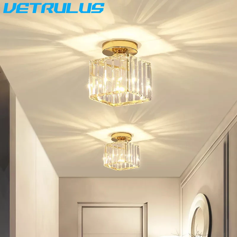 

Modern Crystal Led Ceiling Light Aisle Glass Lamp Corridor Stairs Chandelier Surface Mounted Plafonniers Bedroom Fixtures