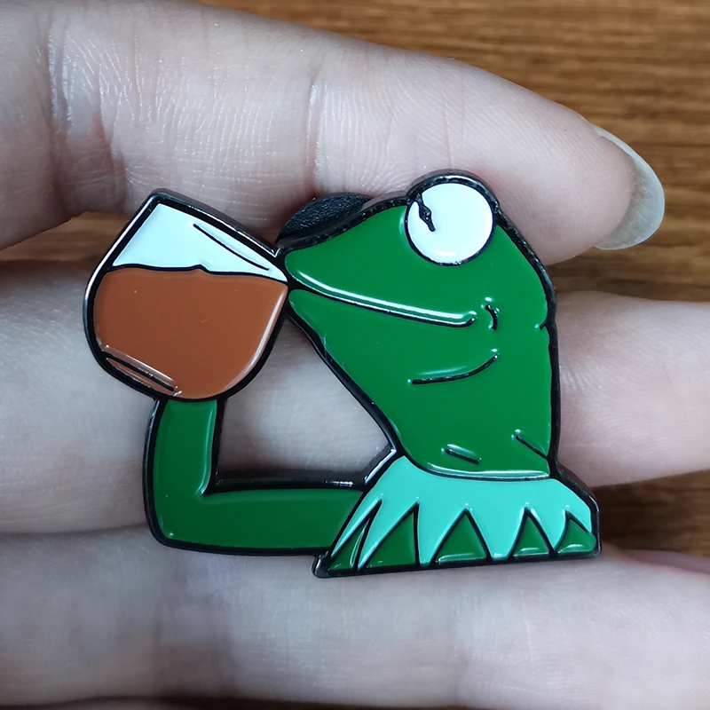 None of My Business Theme Anxious Kermit Enamel Pin Frog Brooch Funny Badge