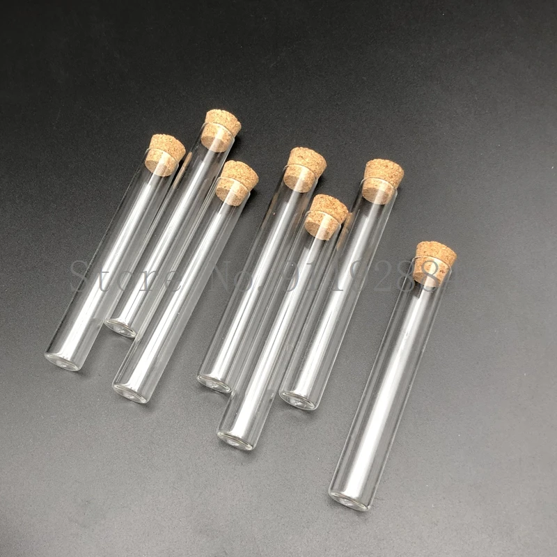15x100mm Lab 10pcs/20pcs/50pcs/100pcs Thick Glass Test Tube with Flat bottom and Cork Stoppers For School Supplies