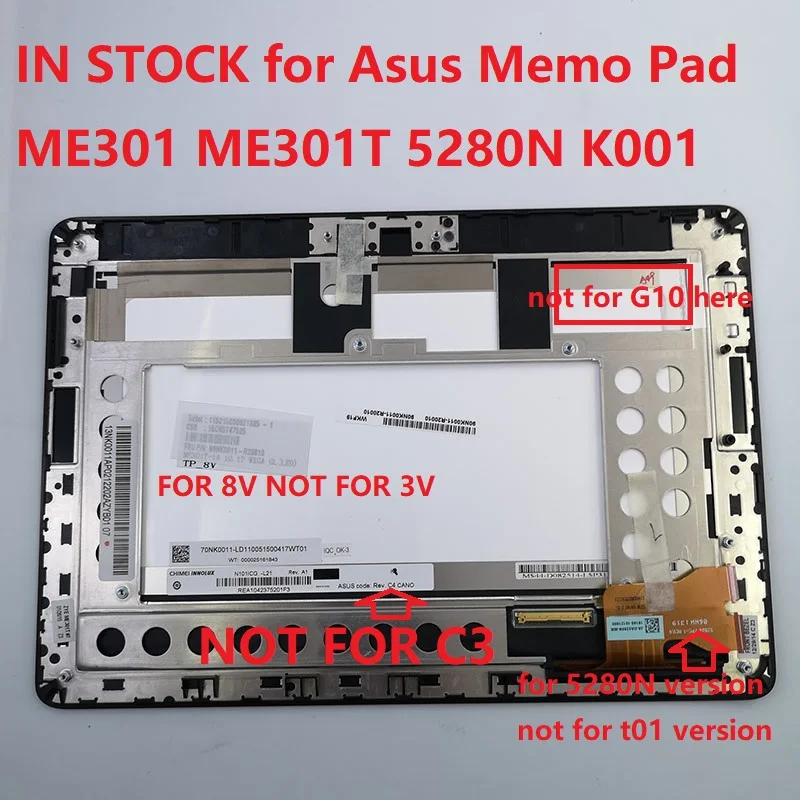 New Original lcd display with touch screen digitizer assembly For Asus MeMo Pad Smart ME301 ME301T K001 TF301T 5280N version 8V