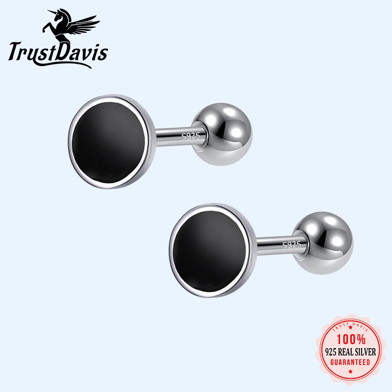 TrustDavis Real 925 Sterling Silver Fashion Sweet Black Glaze Round Stud Earring For Women Wedding Valentine's Day Jewelry DB190