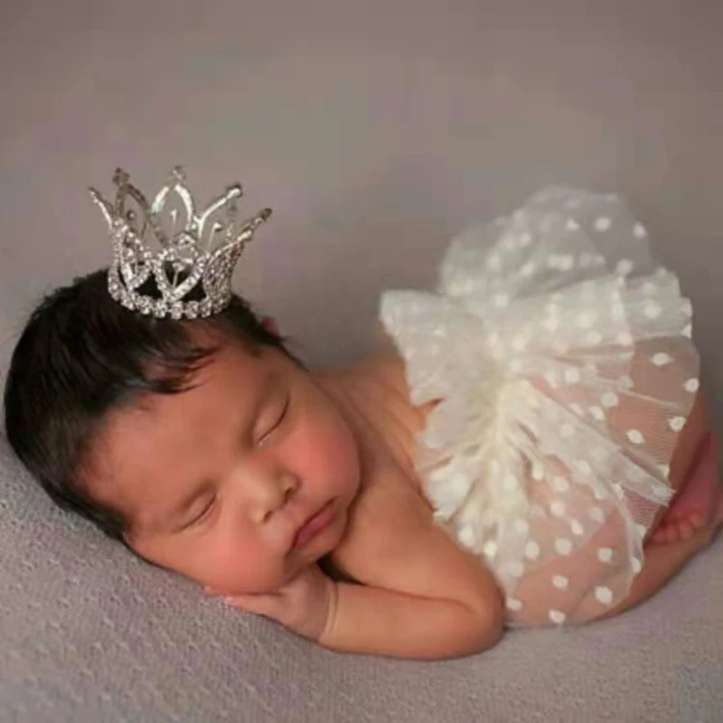 

2Pcs Sets Newbornn Photography Props Girls Studio Photography Crown Mesh Tulle Skirt Infant Baby Picture Shoot Props Accessories