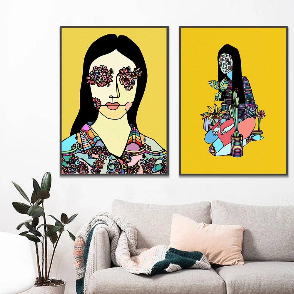 

Abstract art woman and flower wall art canvas poster print picture home living room decoration painting poster