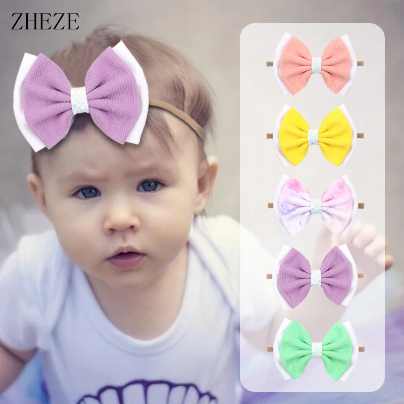 

NEW Double Layer 6" Two-Color Bows Headband Kids Soft Nylon Elastic Hairbands DIY Festival Hair Accessories For Baby Head Band