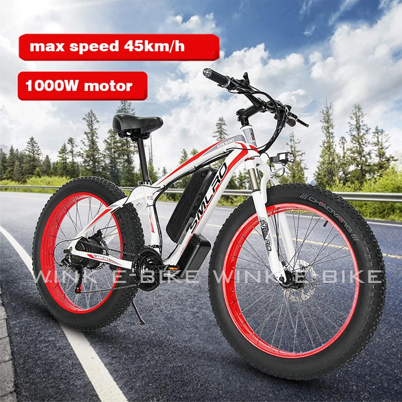 

48V 1000W Electric Bicycle 26inch 4.0 Fat Tire Men Snow Mountain Electic Bike 20Ah Battery Bicicleta Electrica Adult Beach Ebike