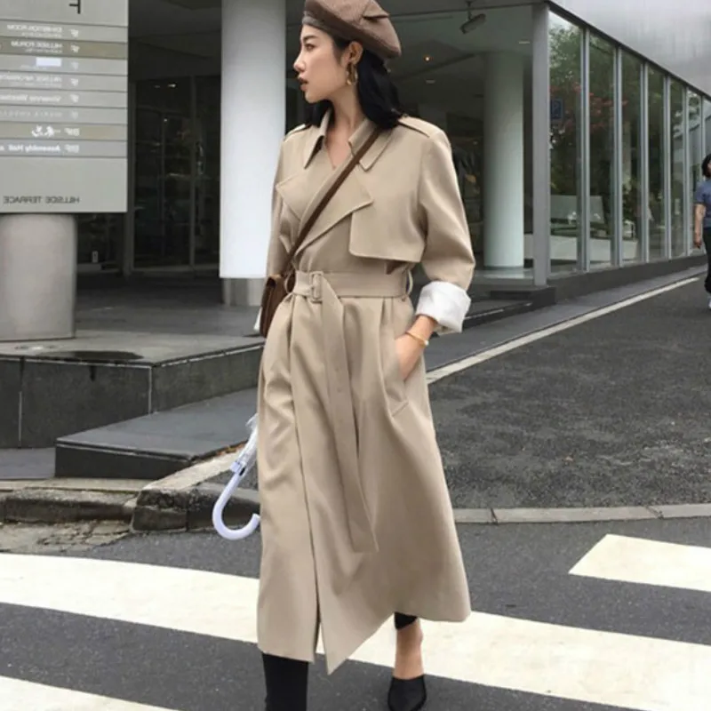 

Spring autumn female trench coat women clothes 2020 Loose Outerwear Woman Worker Streetwear Long windbreaker with belt