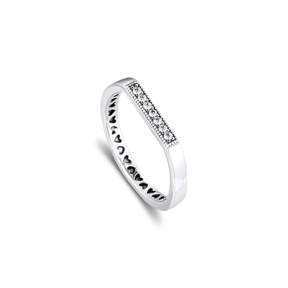 Logo Bar Stacking Ring  for Women 925 Sterling Silver Jewelry Valentine Day Women Rings Fashion Crystal Girl Ring