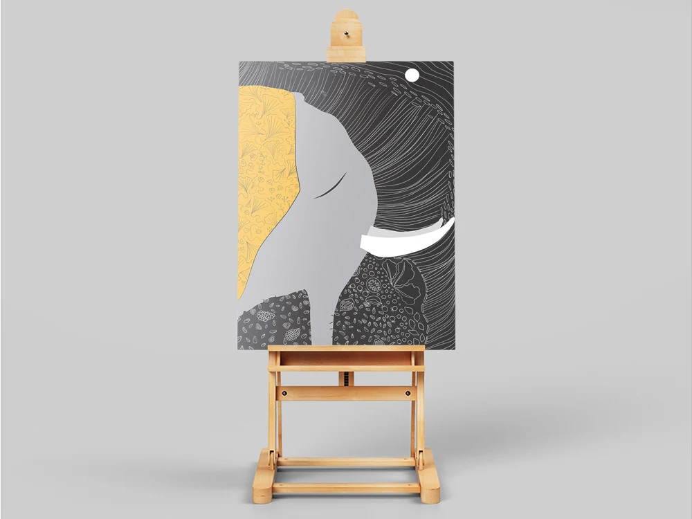 Abstract Elephant Print, Contemporary Collage, Modern Face Portret, Minimalist Lion Head, Set of 2 Print, Black Yellow Decor, Mo