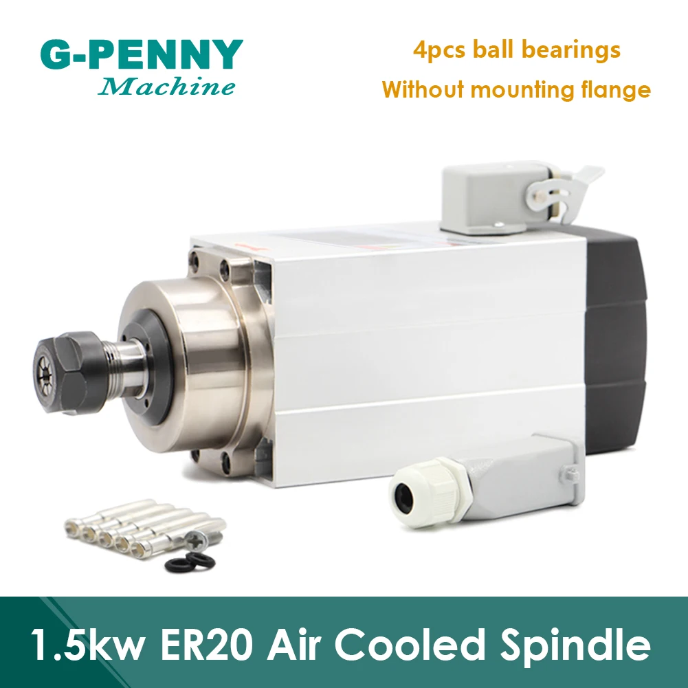 1.5kw ER20 Air Cooled Spindle motor square spindle air cooling 4pcs bearings 0.01mm accuracy for CNC engraving wood