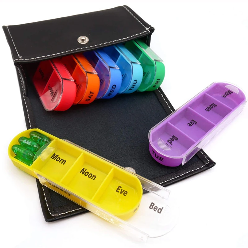 Weekly 7 Days Pill Box 28 Compartments Pill Organizer Plastic Medicine Storage Dispenser Cutter Drug Cases for Home Travel