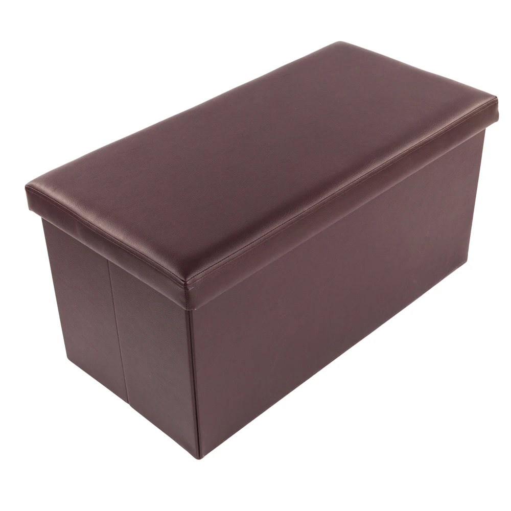 Storage Leather Stool F-01L Practical PVC Leather Square Shape bedroom Footstool Brown Space saving - US Stock