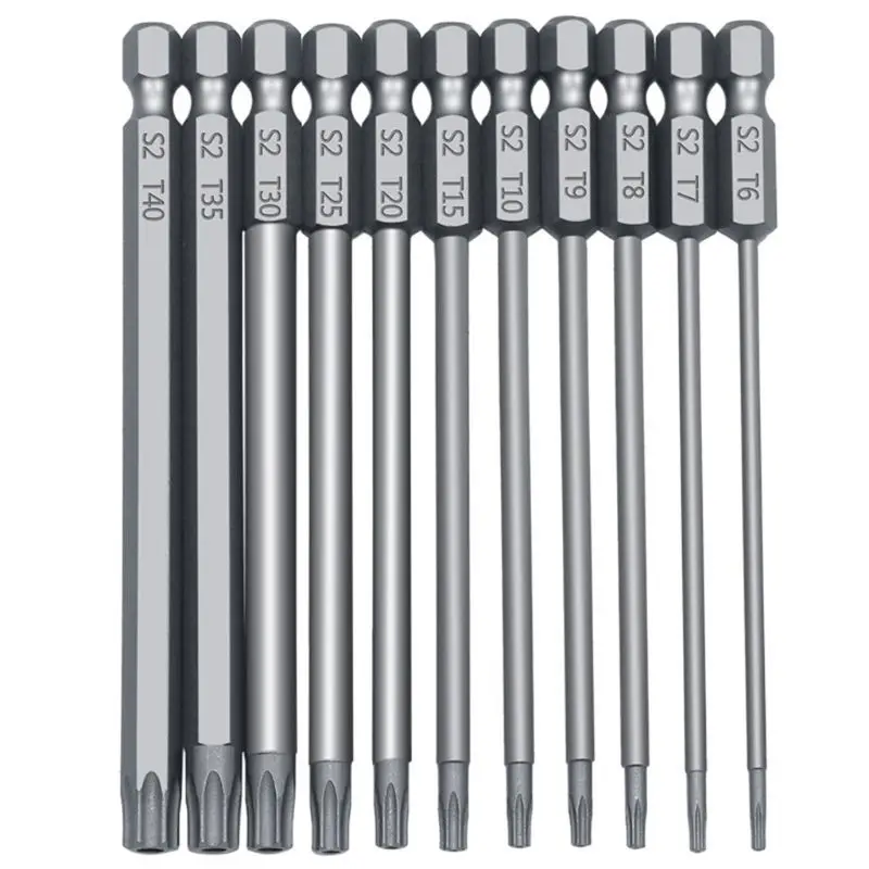 11/12pcs Set di punte per trapano di sicurezza a prova di manomissione cacciavite Torx testa piatta 1/4 "esagonale
