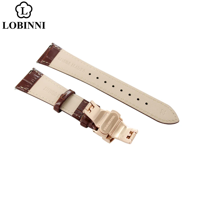 LOBINNI watch band watchband strap Push Button Hidden Clasp Butterfly buckle 22mm 21mm 20mm black borwn with watch Removal tool