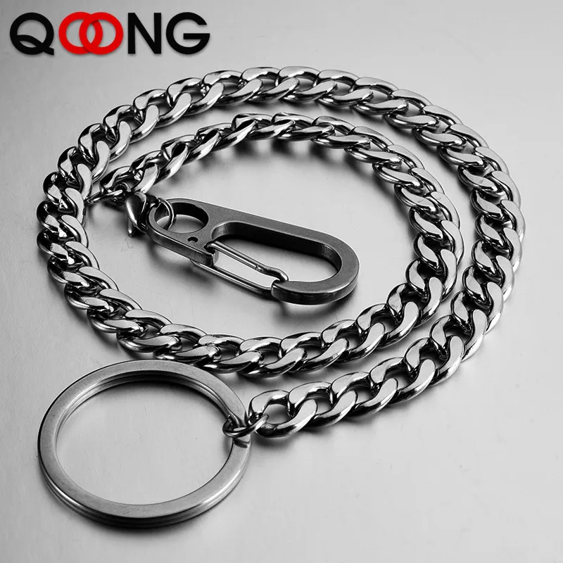 40cm Long Trousers Hipster Key Chains 304 Stainless Steel Key Ring Metal Wallet Belt Chain Pant Keychain Unisex HipHop Jewelry