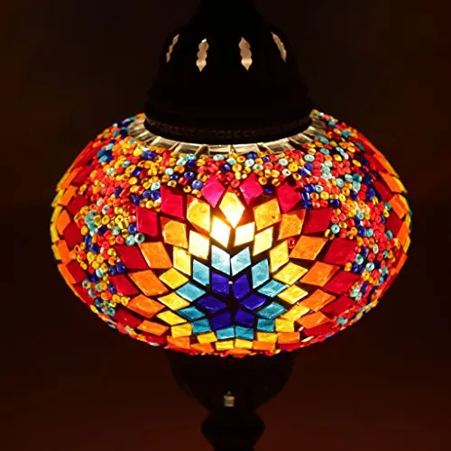 Multicolor Handmade Turkish Moroccan Ottoman Style Mosaic Table Lamp with Large Size Globe