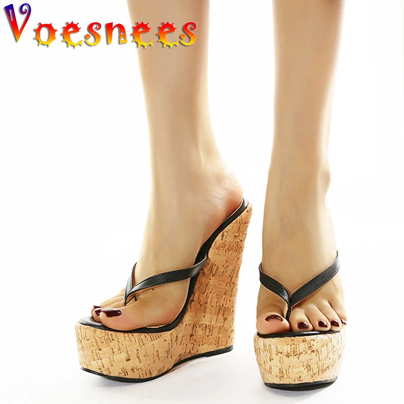 2021 Roman Summer Wood Grain Wedges Slides Sexy Nightclub Sandal Slippers Peep ToeS Flip Flops Women Shoes Fashion High Heels