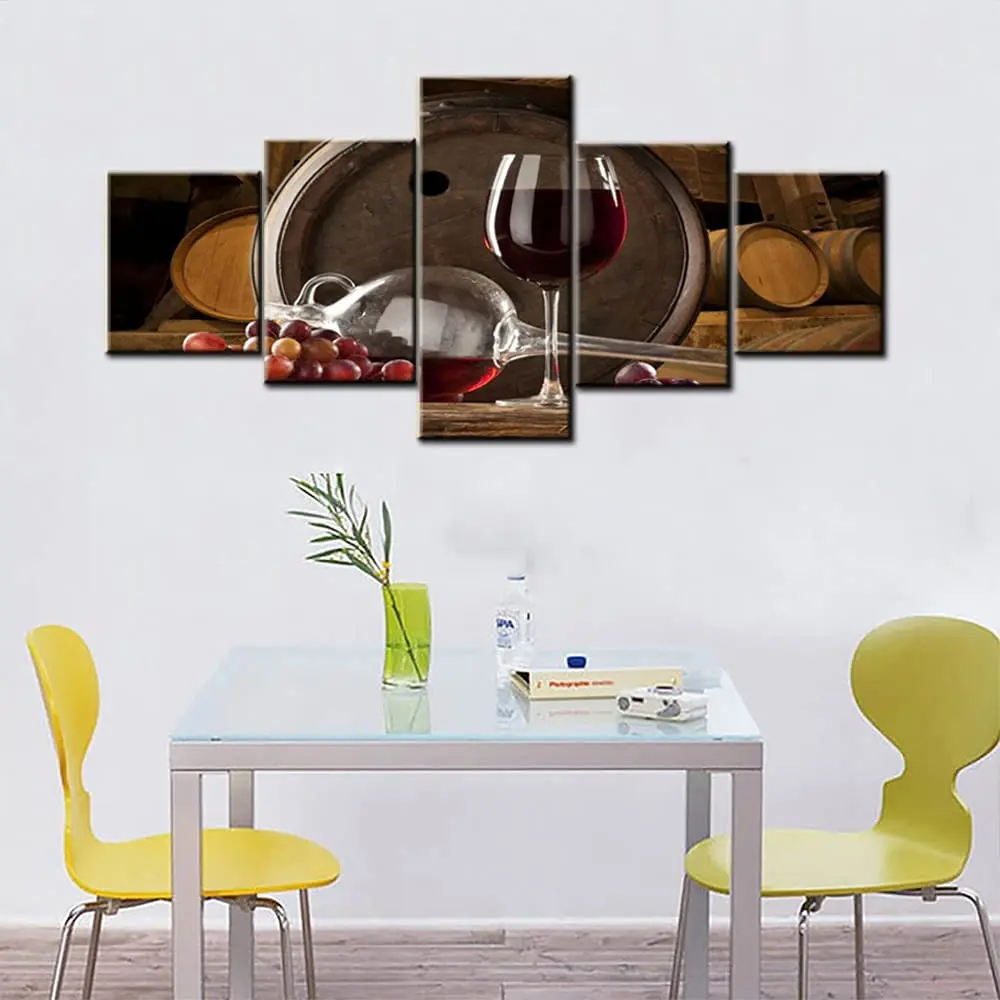 

No Framed Red Wine 5 Pcs Canvas Picture Print Wall Art Canvas Painting Wall Decor for Living Room