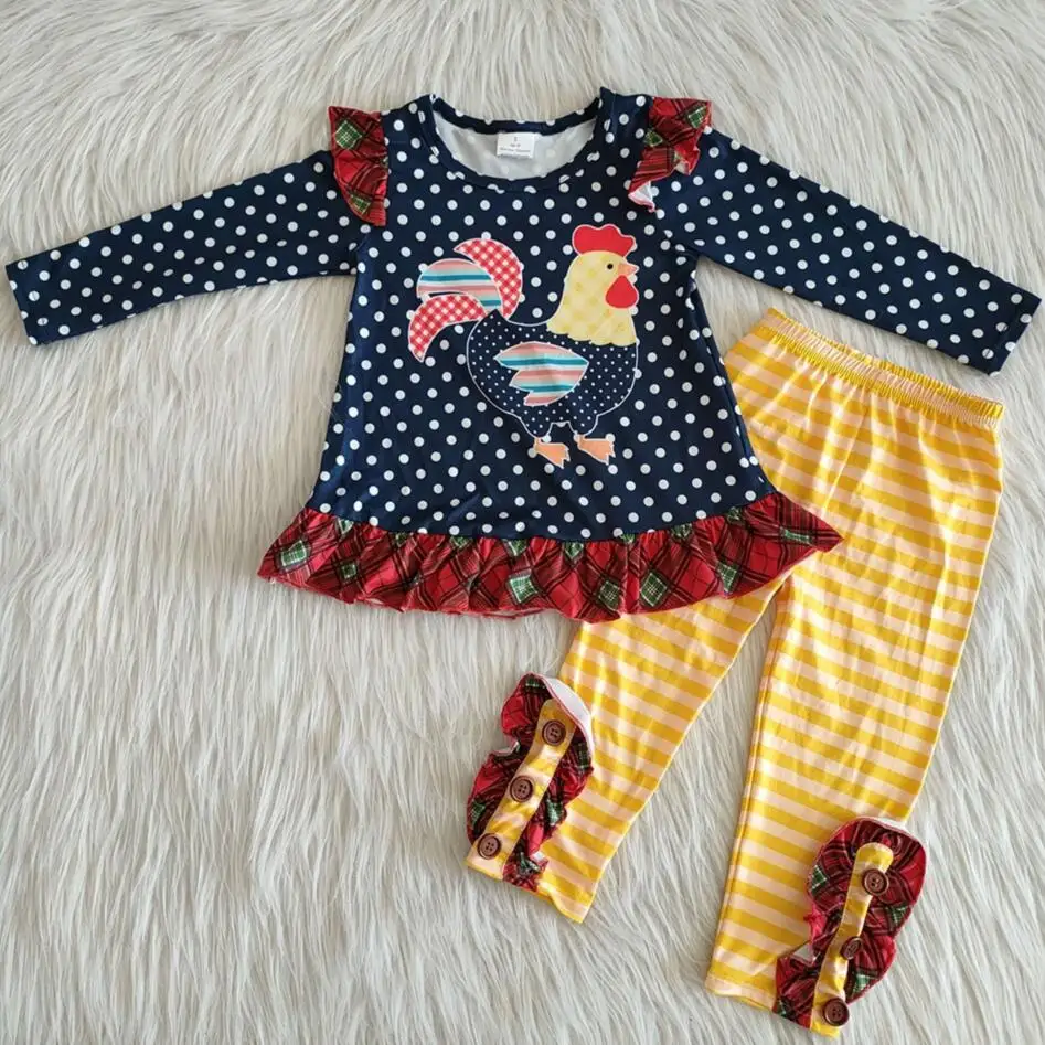 

RTS children farm print chicken design baby girls kids boutique outfits clothing sets long sleeve tunic legging clothes