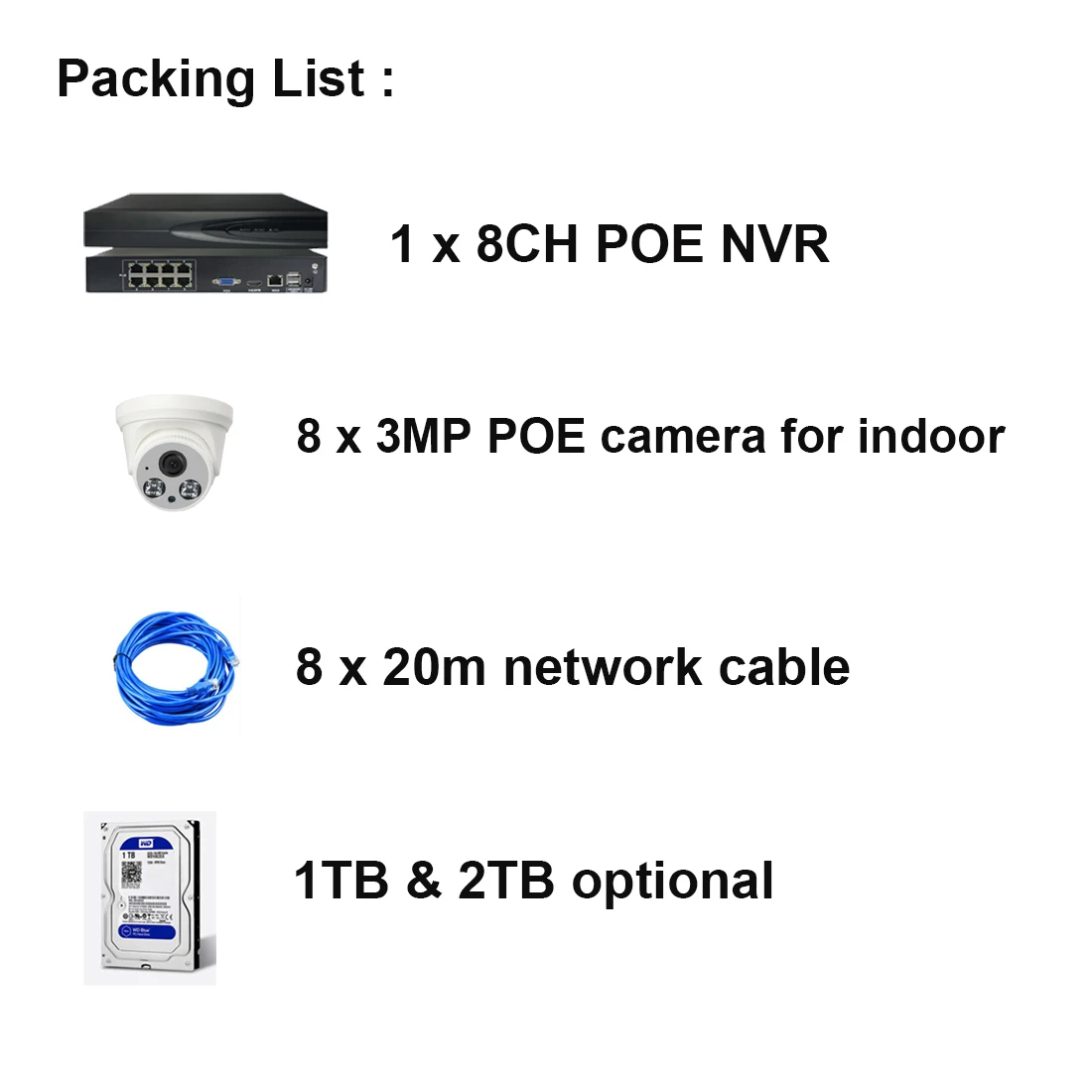 Full Color 3MP 8 Channel CCTV System 8PCS 3MP IP Camera 8CH POE NVR CCTV Kit P2P H.265 Video Surveillance POE NVR Set