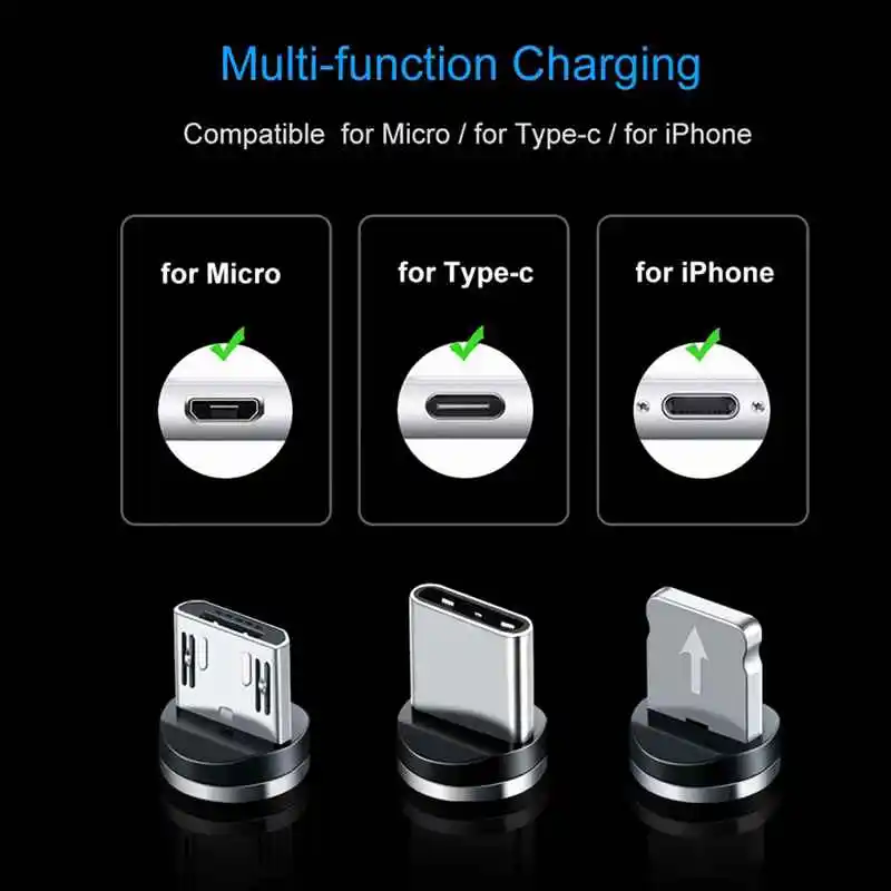 3 in 1 Round Magnetic Phone Cable for Micro/IOS /Type C Cell Phone Fast Charging magnetic usb cable For samsung s9 xiaomi mi a2 - náhled 3