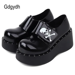 Gdgydh Devil Fashion Gothic Platform Shoes Women Hook Loop Trendy Street Skull Women's Pumps Light Leather Japanese Harajuku