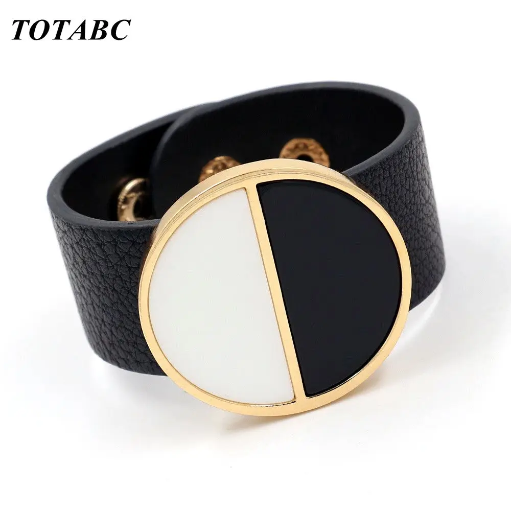 Fashion Punk PU Bracelet Classic Black and White Bracelet