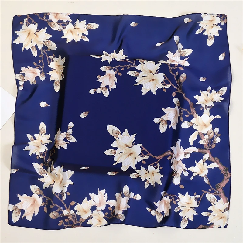 Spring and autumn new scarf 53cm magnolia flower print ladies small square scarf fashion ladies handkerchief turban neck scarf R