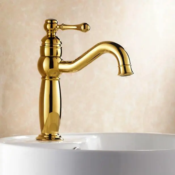 

Vidric Basin Faucet Gold Brass Bathroom Sink Faucet Single Handle Hole Deck Vintage Wash Faucet Hot Cold Mixer Tap Crane