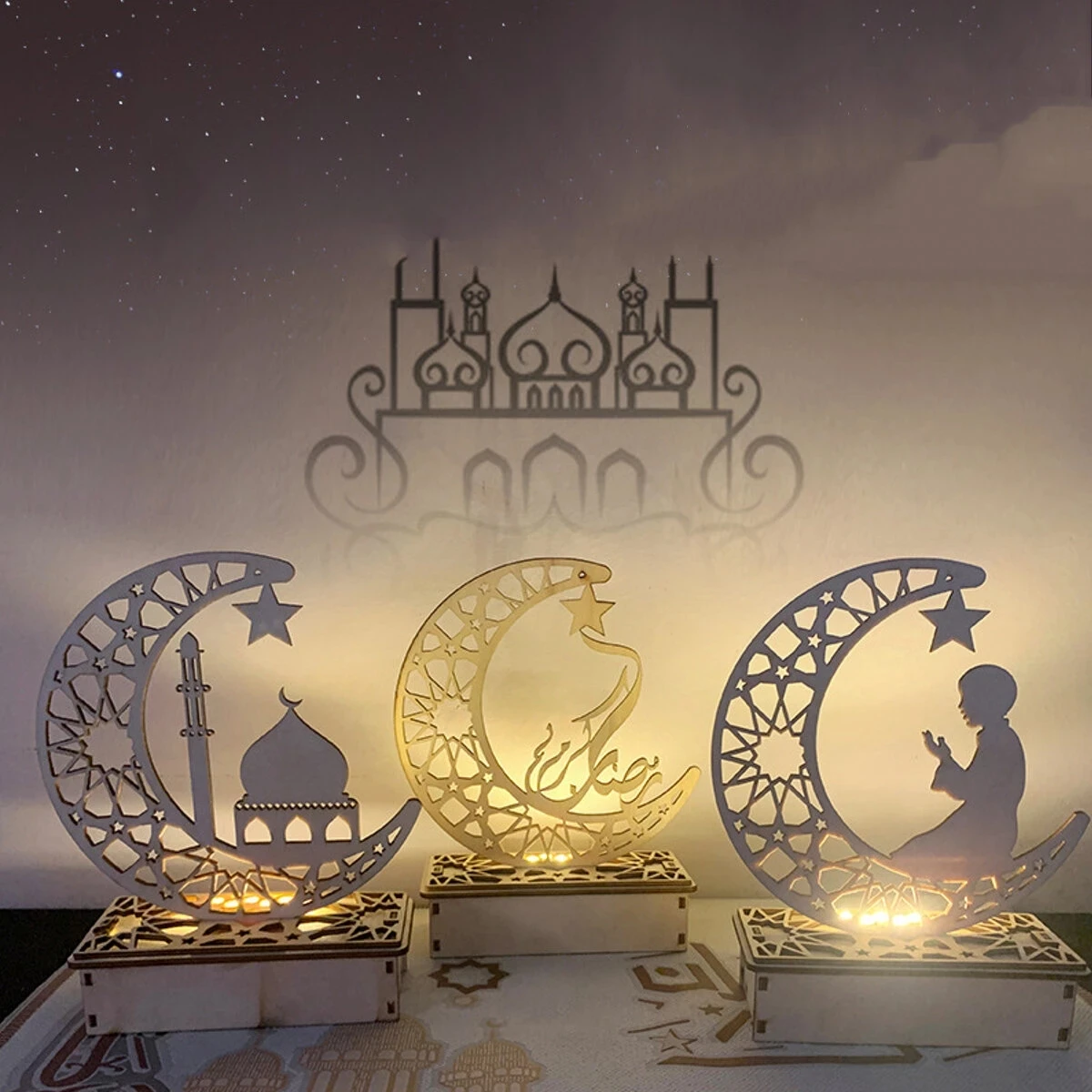 Ramada  Eid Mubarak Moon Star LED Ornament Lights Ramadan Decoration For Home 2024 Kareem Muslim Islam AID Party Gift Home Decor