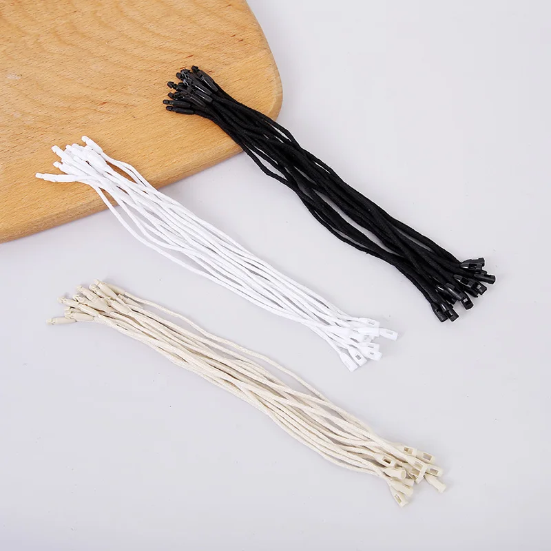 Plastic Wax Rope Hang Tag Label, White Beige Black Rope String Snap Lock Pin, Loop Tie Fasteners, DIY Apparel Sewing, 100Pcs Lot