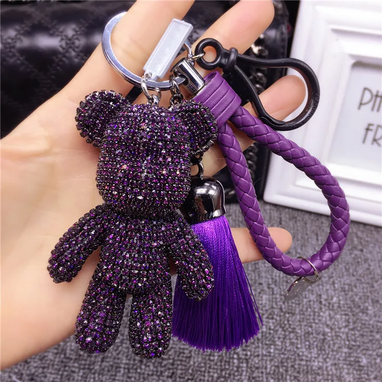 Rhinestone Bear Keychain Jointed Bear Keychain Pendant Cute Female Car Keychain Hand-made  Luxury Keychain  Rhinestone Keychain