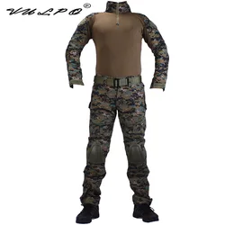 VULPO Camouflage BDU Jungle Digital Combat Uniforms Shirt/Broek & Elbow/Knee Pads Militaire Game Cosplay Uniform Ghilliekostuum