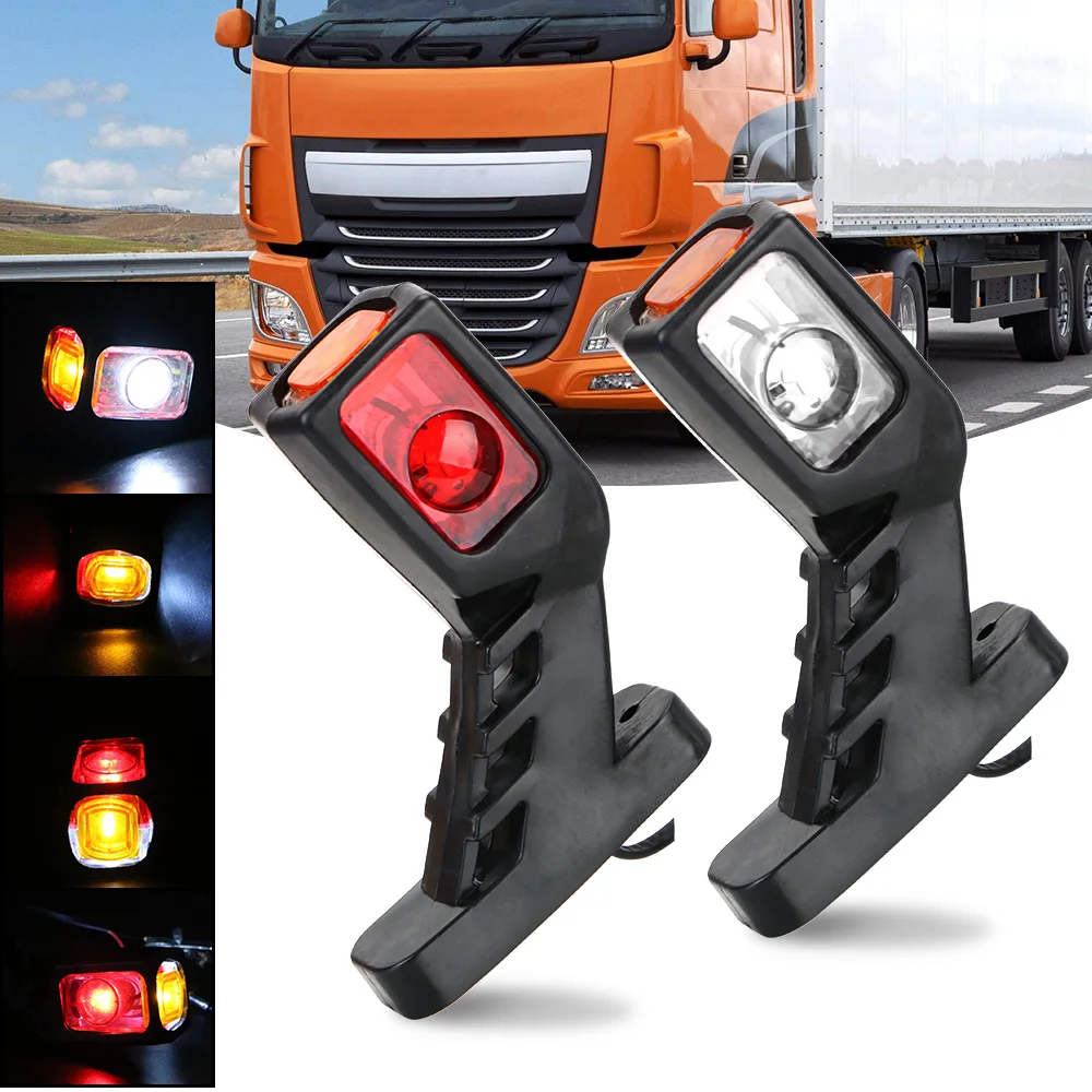 12/24V LED Side Marker Light Truck Lamp 2Pcs/set Indicator Lamp Tail Light Assembly White Red Yellow For Trailer Truck Van Lorry